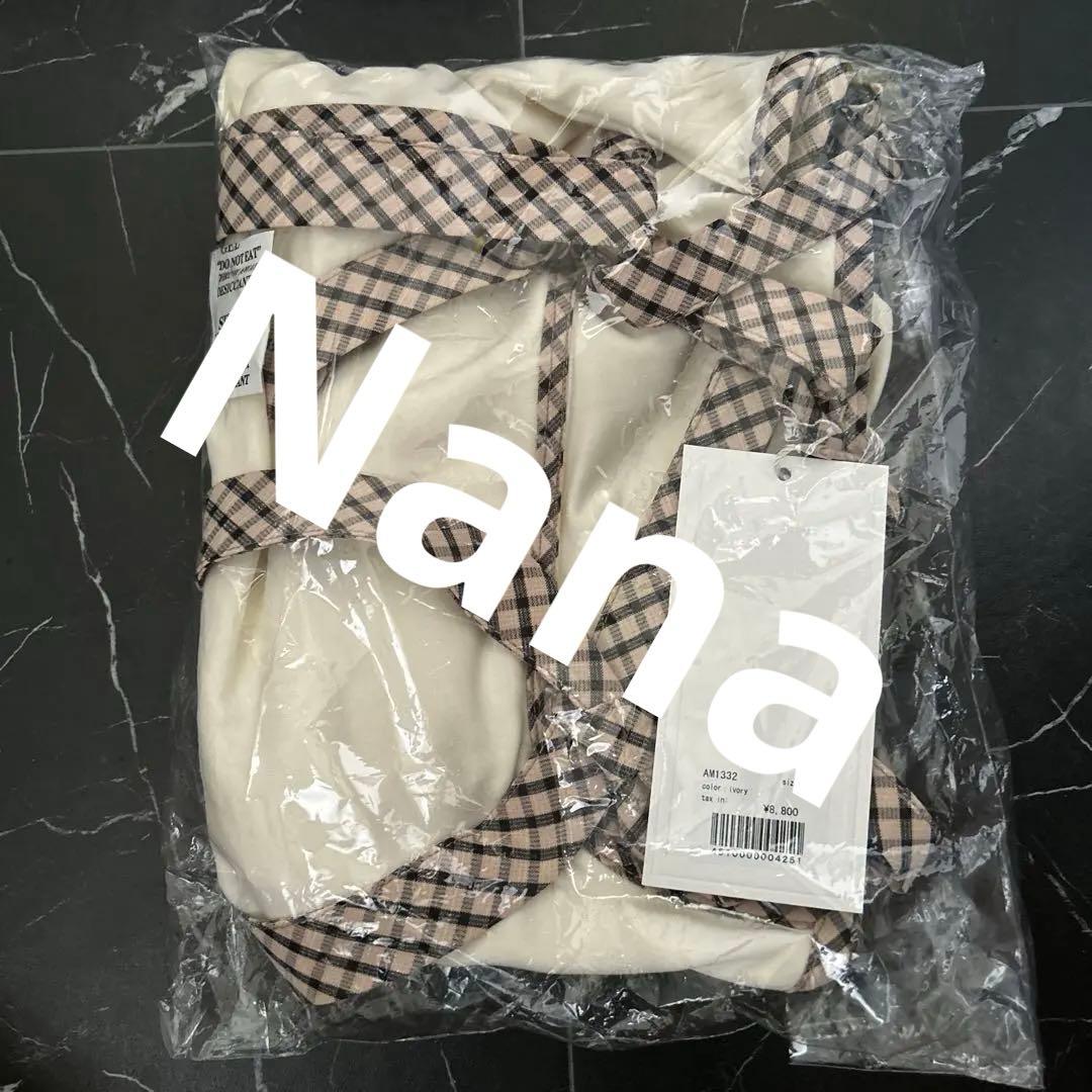 トップス andmary Alice check ribbon tops ivory