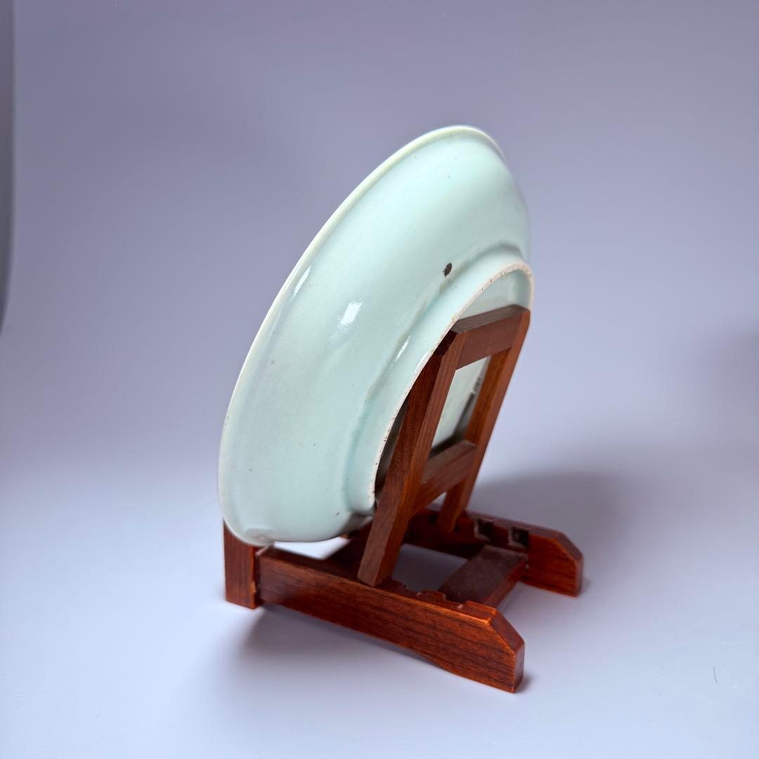 江戸時代　柿右衛門手　青磁竹梅文皿　桐箱付　赤絵　雲　古美術　鍋島青磁