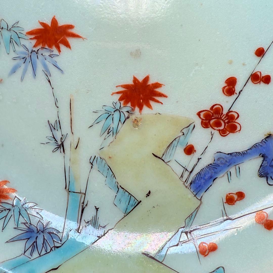 江戸時代　柿右衛門手　青磁竹梅文皿　桐箱付　赤絵　雲　古美術　鍋島青磁