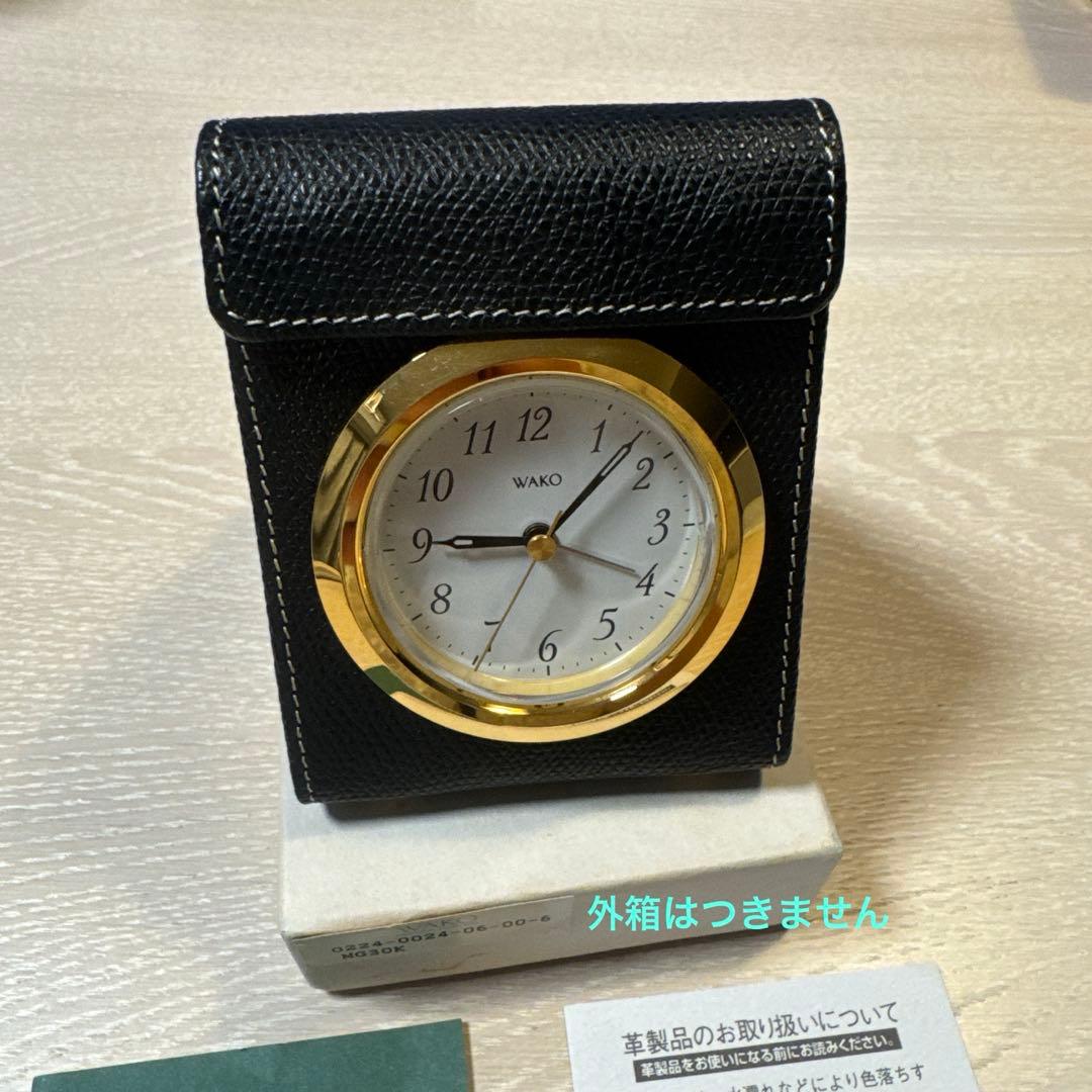 ジャンク扱い：WAKOクロック 銀座和光 トラベルクロック ブラック 革製