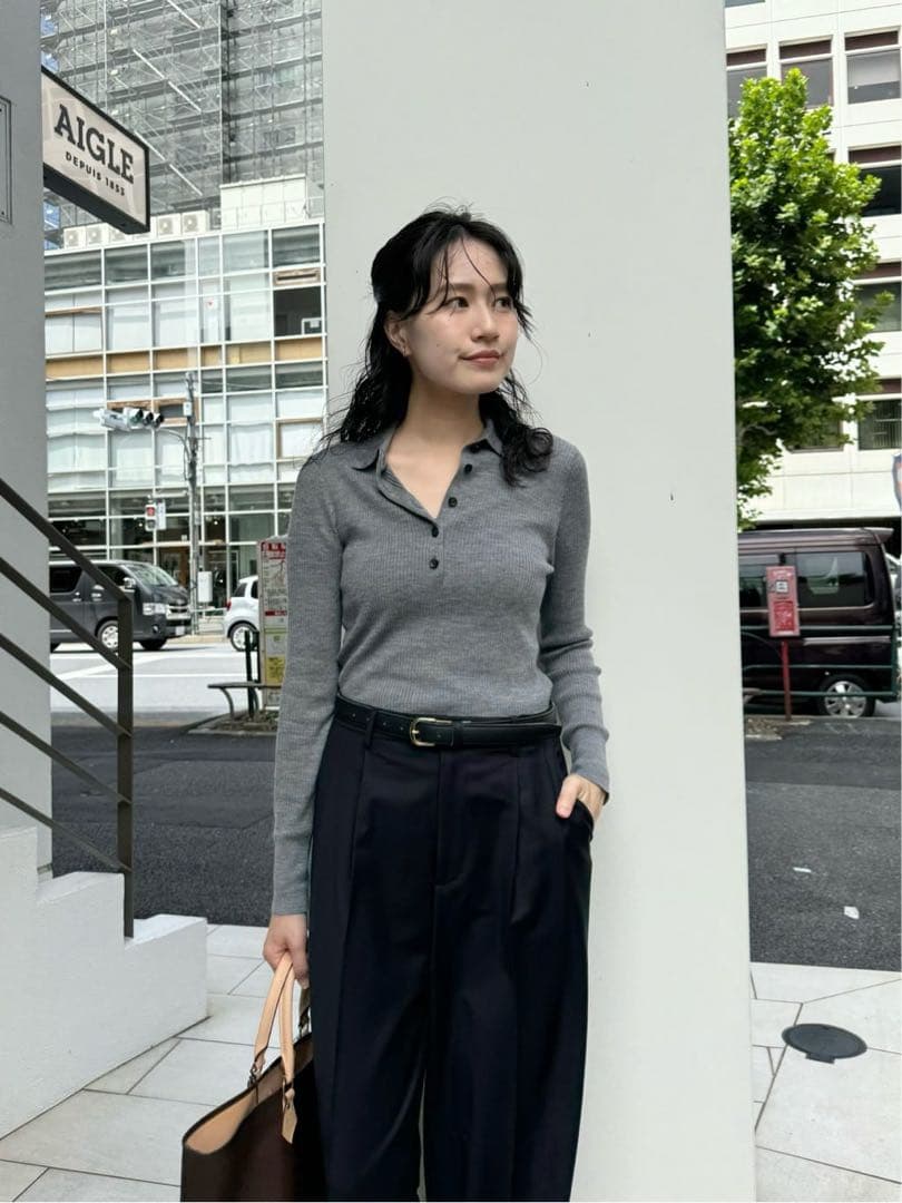 Whim Gazette(ウィム ガゼット) ポロカラーセーター　グレー