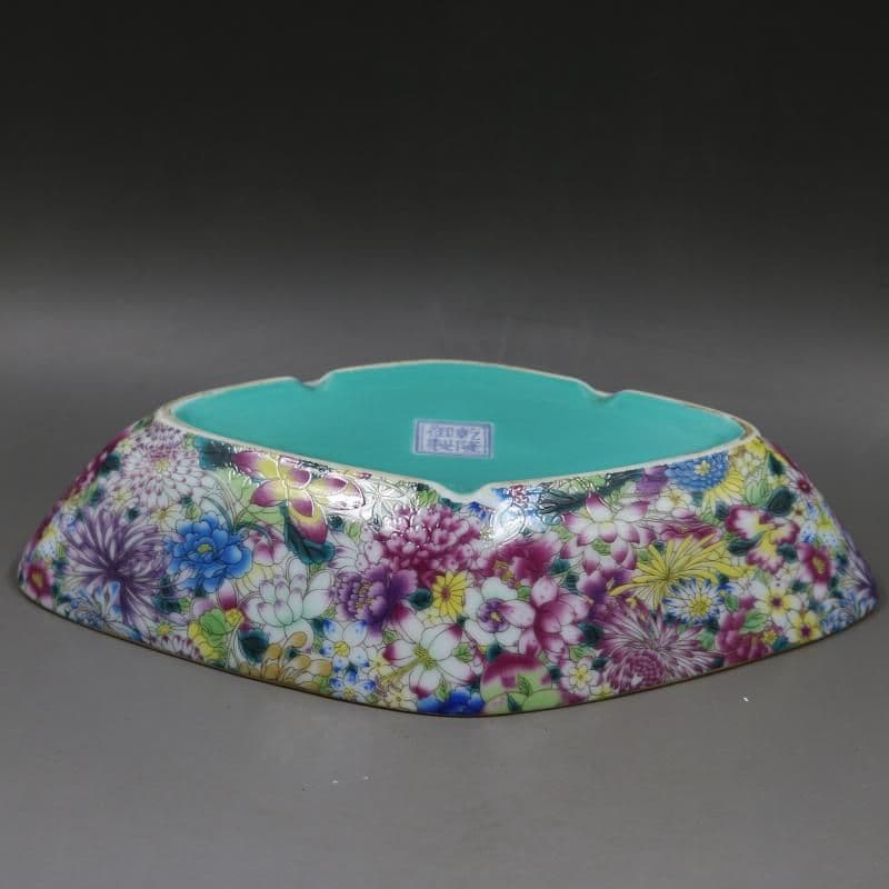 清乾隆緑地蒔金パステル万模様水洗筆洗 景徳鎮陶磁器 装飾品