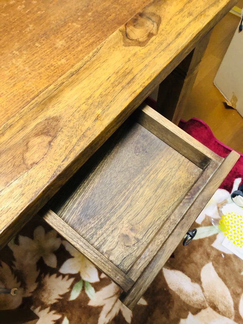 アジアン家具　木製ダイニングテーブル ２つ引き出し付き