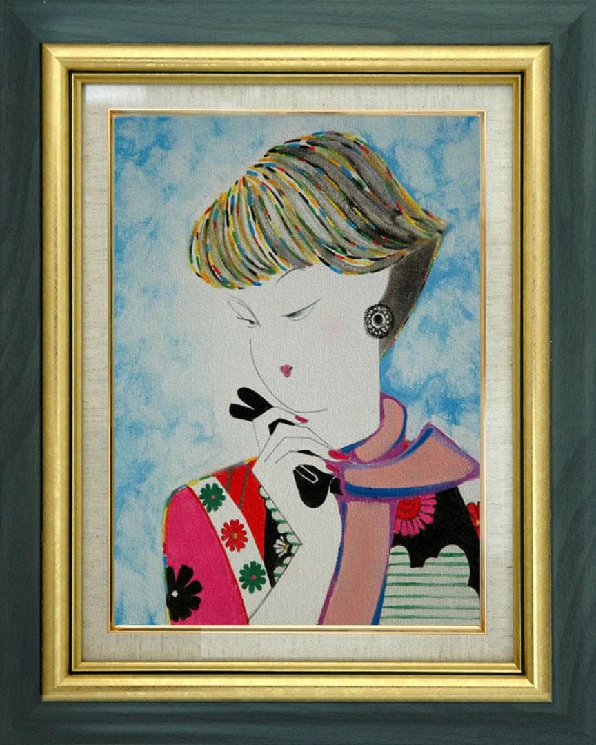 油絵 菅家令子 絵 絵画インテリア額付き (黒) F3-010311 人物 女性