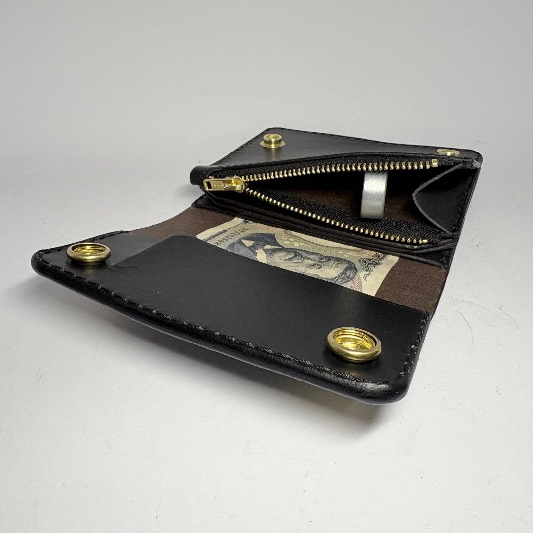 【本革】トラッカーウォレット　ショート　姫路レザー　ブラック　二つ折り財布