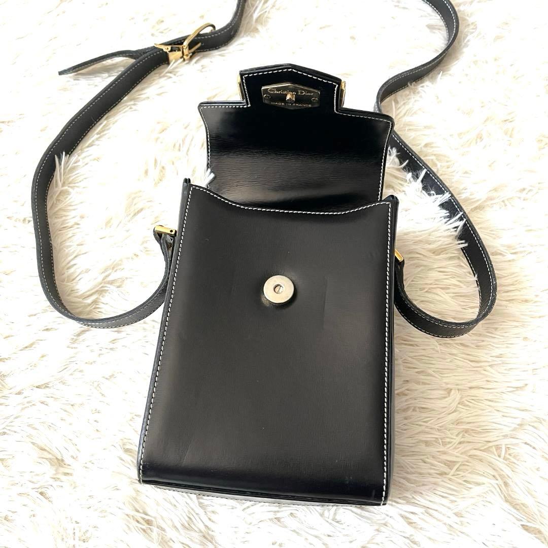 クリスチャンディオール ショルダーバッグ レザー ブラック ヴィンテージ
