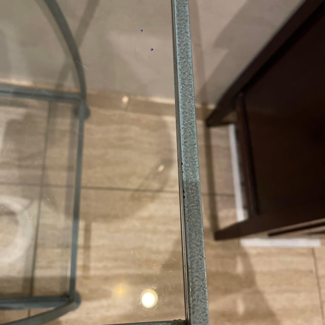 フランス製 アンティークグリーンのアイアンとガラスのサイドテーブル