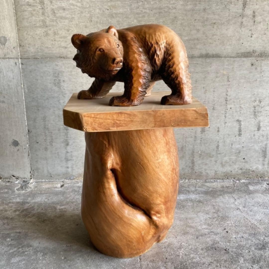 昭和レトロな木彫りの熊の置物 横幅36cm 稀少 昭和レトロ 木彫の熊