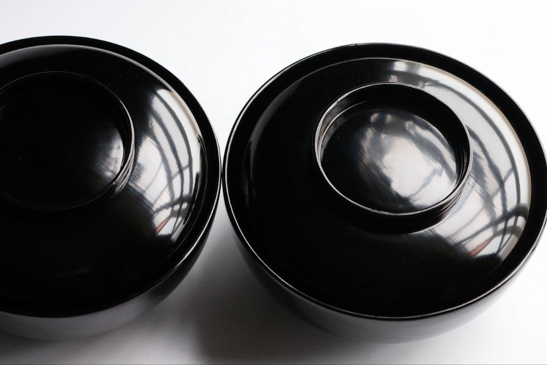 CM411】天然木漆塗 加賀蒔絵 蓮と野菜金蒔絵 黒煮物椀 二客 漆器 昭和