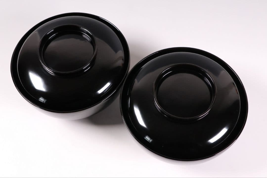 CM411】天然木漆塗 加賀蒔絵 蓮と野菜金蒔絵 黒煮物椀 二客 漆器 昭和