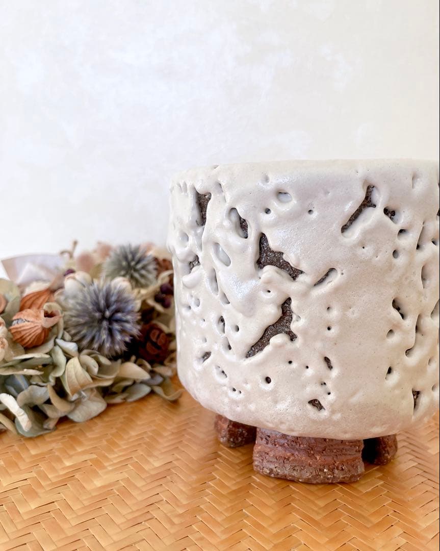 最後の1つ 萩焼 山根清玩 鬼萩 抹茶椀 湯呑み 光彩庵 陶器 割高台 作家