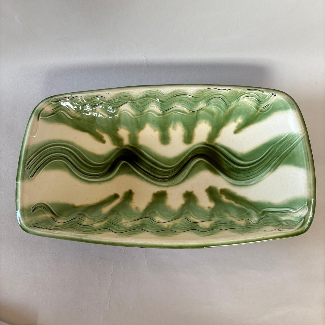 舩木研児　船木研児　白釉藁描大鉢　共箱　民藝