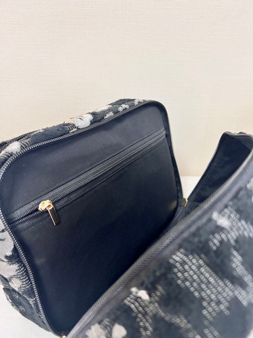 ツインポーチ　ハンドメイド　もふもふノスタルジア　パンダブラック