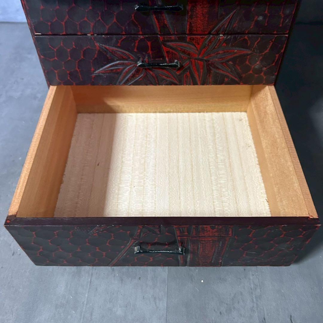 和箪笥 小引き出し 5段 漆調 竹柄 木製 和風インテリア