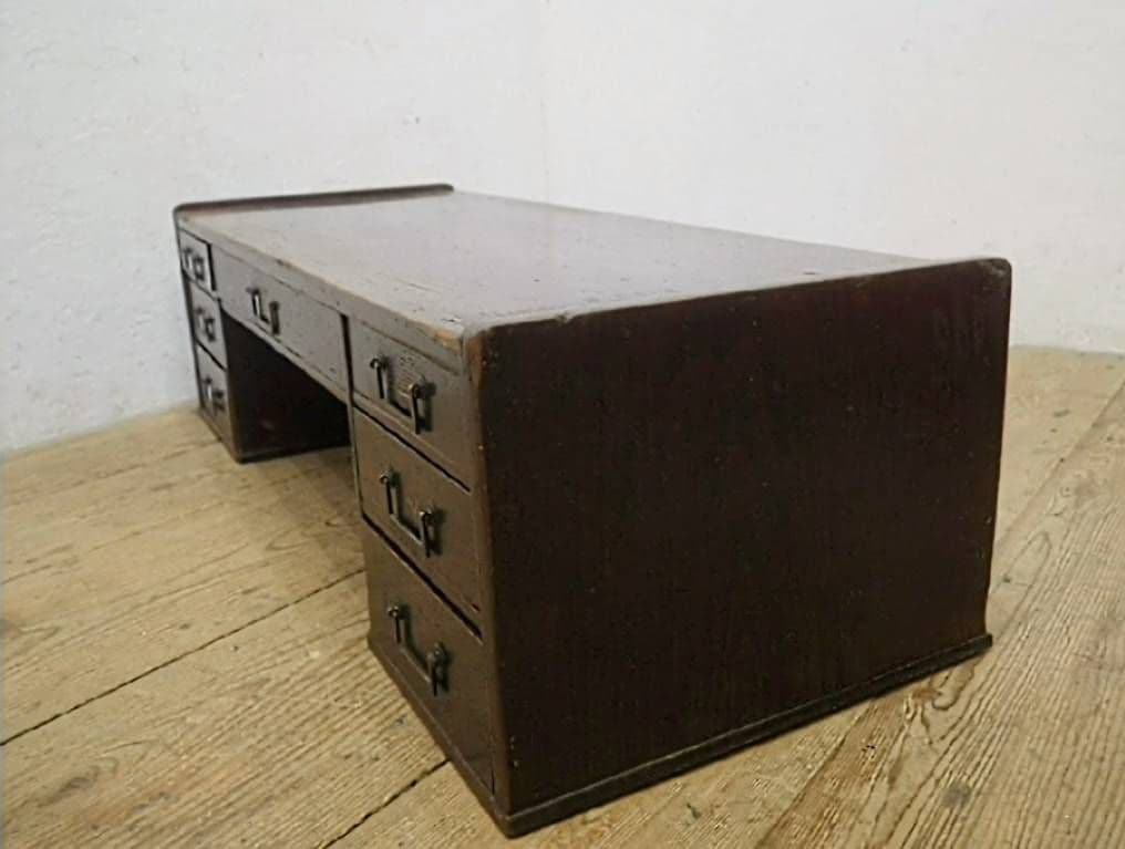 1048 アンティーク ロータイプの両袖机 ローテーブル 文机 引き出し