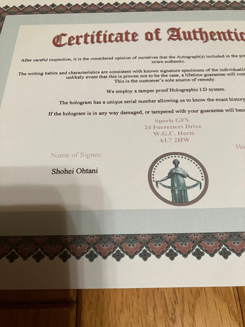 大谷翔平　ドジャース　直筆サイン　証明書付き　ロサンゼルス　MVP