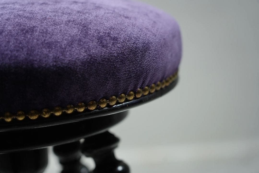 ナポレオンスツール　フランスアンティーク　赤 ベルベット　回転椅子 張替済