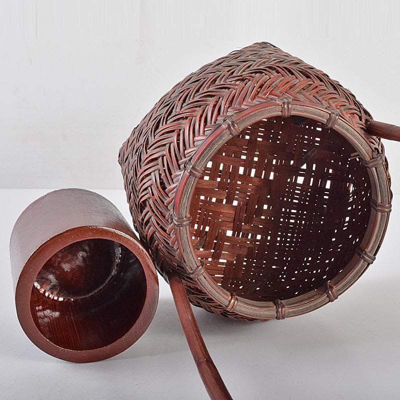 茶道具竹細工師竹遊斎造山路花篭花入共箱MR7733B