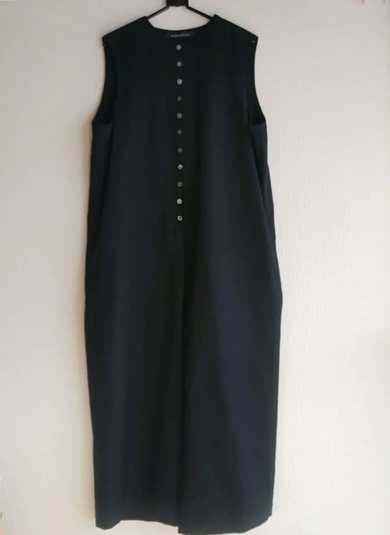 ミズイロインド　クルーネック　サロペット　黒