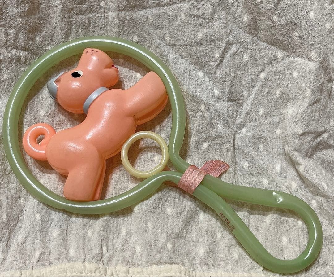 希少 オキュパイドジャパン レトロ セルロイド ガラガラ 赤ちゃん いぬ 犬