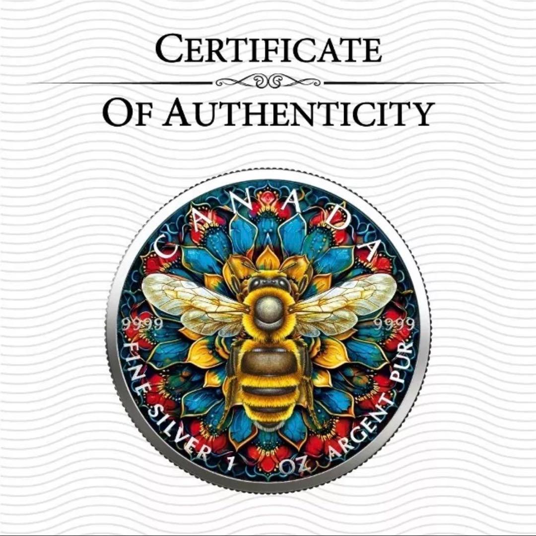 世界100枚限定！ メイプルリーフ 銀貨 カラー ミツバチ 動物と植物の
