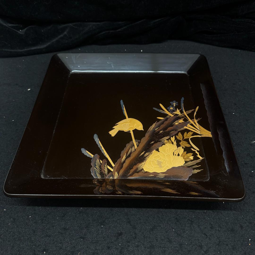 輪島塗り　時代蒔絵盆 竹雀 漆芸 脚付膳　足付き膳　　お膳台　五枚　共箱