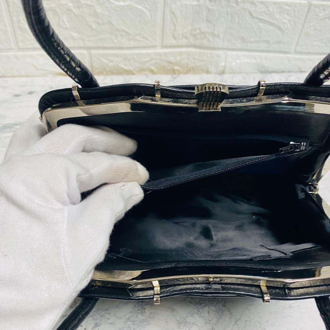 昭和レトロ】ハンドバッグ クロ 本革 昭和レトロ・ハンドバッグ・黒