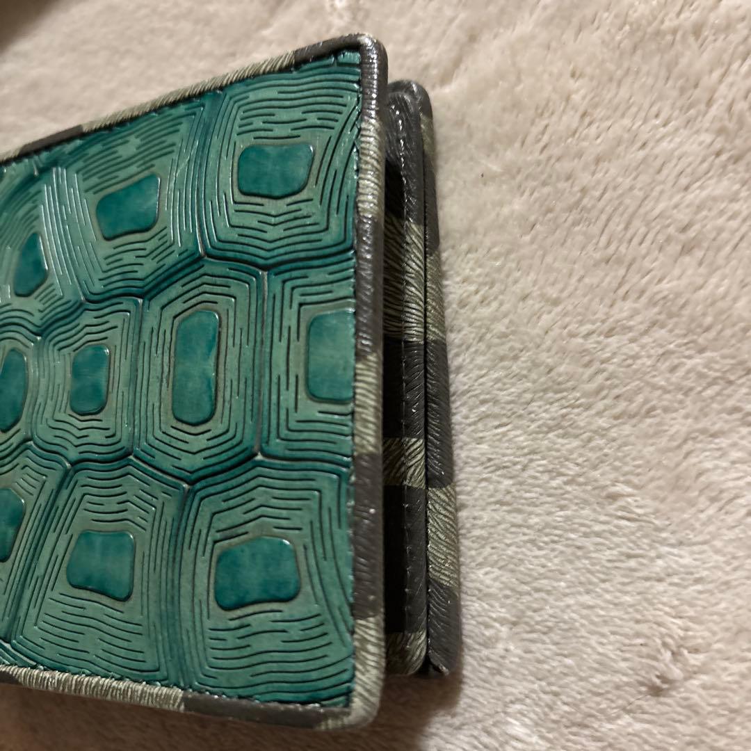 USED HIROKOHAYASHI コラボラツィオーネ二つ折り財布　亀甲柄　緑