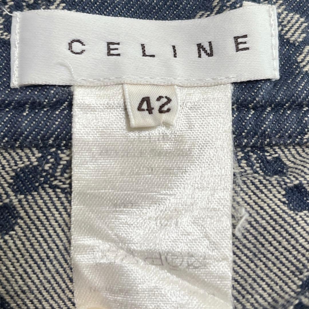 【稀少サイズ 42】セリーヌ デニムスカート マガダム ボックスプリーツ ブルー