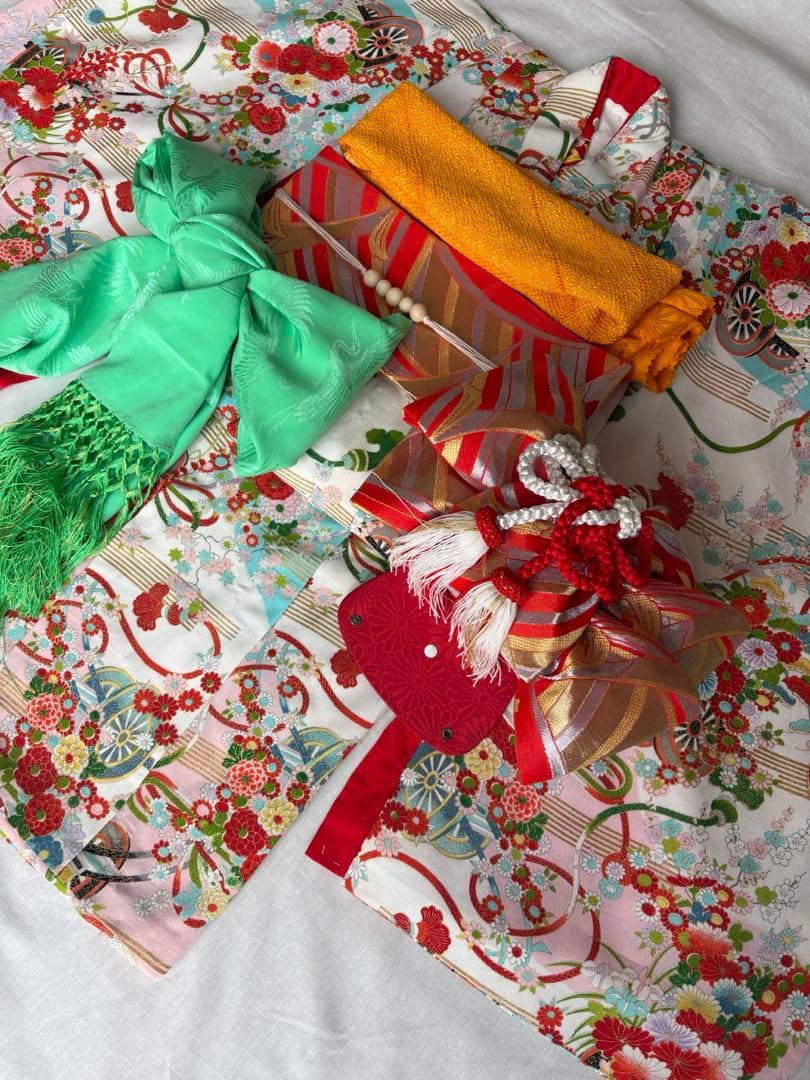 七五三 3歳 女の子 アンティーク着物 帯 エプロン被布 セット