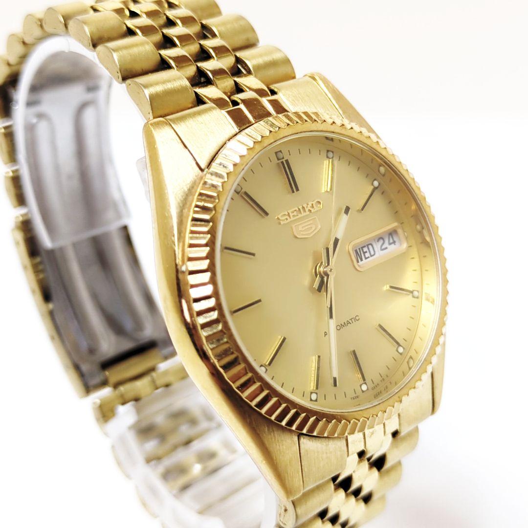 【美品】SEIKO5 自動巻き 稼働品 デイデイト 腕時計 裏スケ