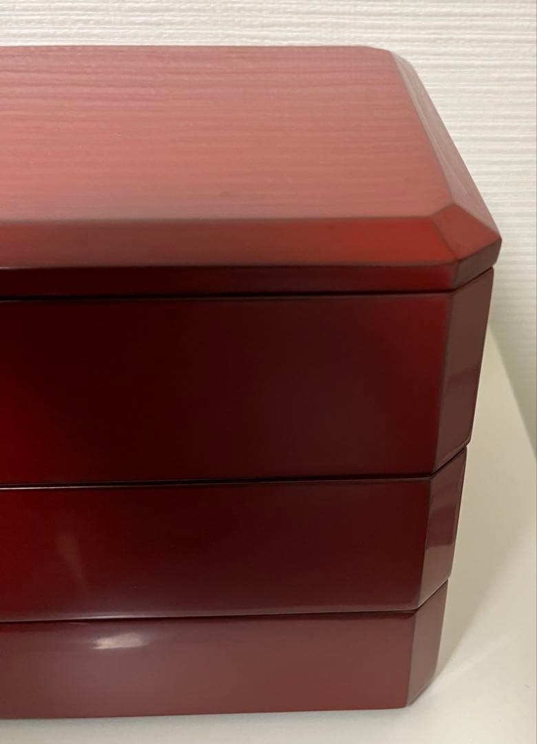 相田啓介　隅切重　本漆塗　会津塗　朱　うるし　お重箱 重箱 三段重 漆器