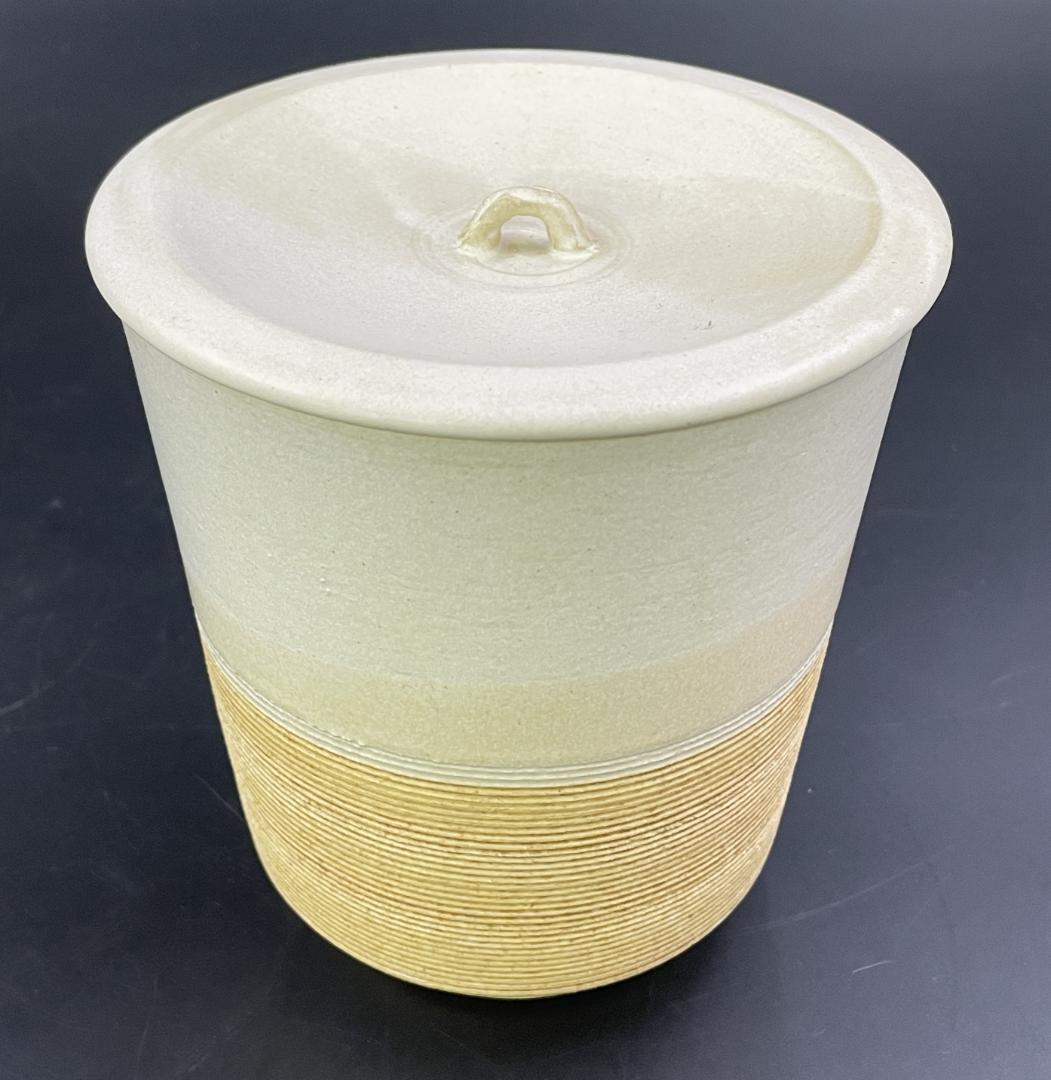 美品 京焼 小川文斎 櫛目水指 布目 茶道具 共箱付 骨董品