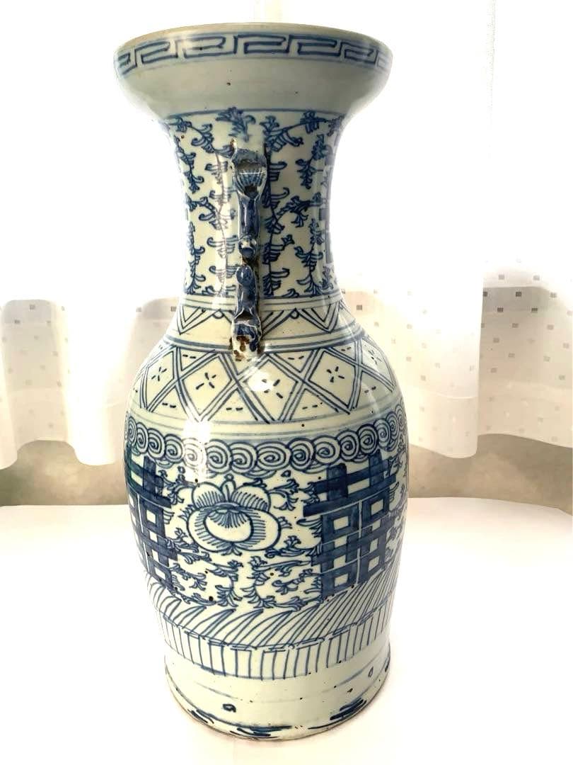 中国　清時代　染付双耳大瓶