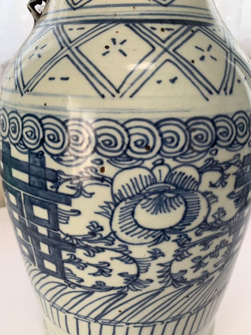 中国　清時代　染付双耳大瓶