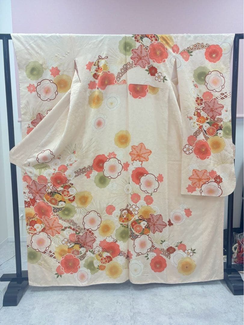 《美品》振袖　単品 A No.417 白　中振袖150〜160cm