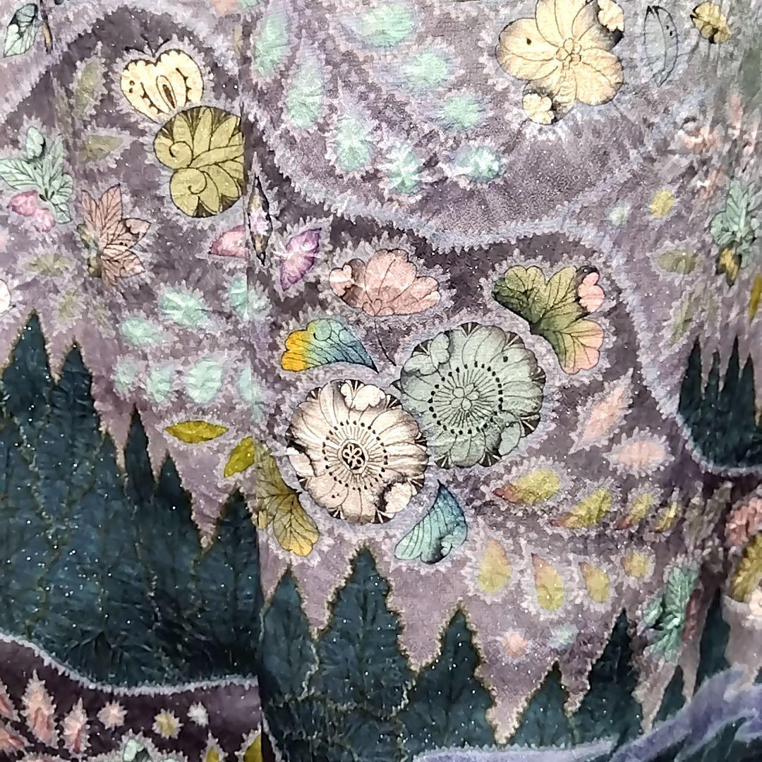 翠山工房 セット 銀通し 辻ヶ花 辻が花 訪問着 落款 絞り 青 灰色