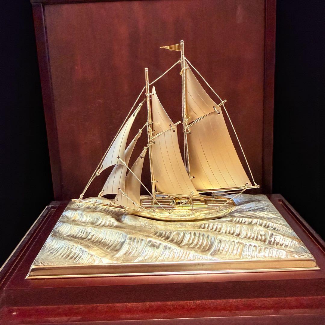 純銀シルバー985刻印/銀製ヨット2本マスト置物/オブジェ/銀船 純銀シルバー985刻印/銀製ヨット2本マスト置物/オブジェ/銀船 ヨット2