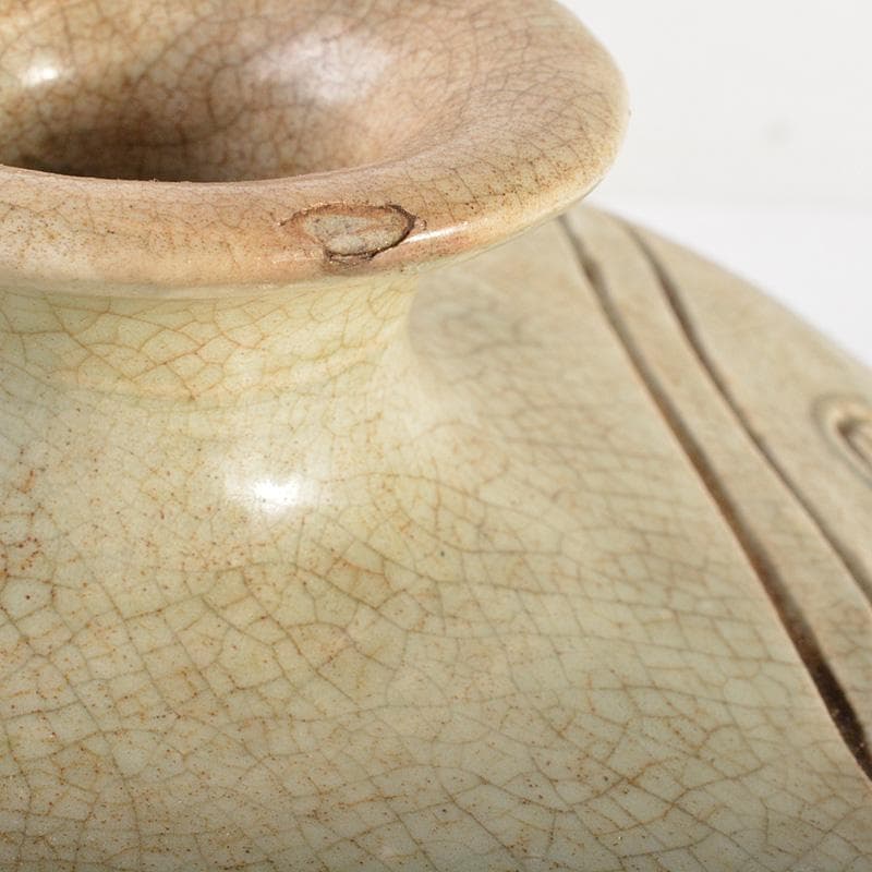 中国 磁州窯 白磁 掻落し 花文 扁壷 M R7387F