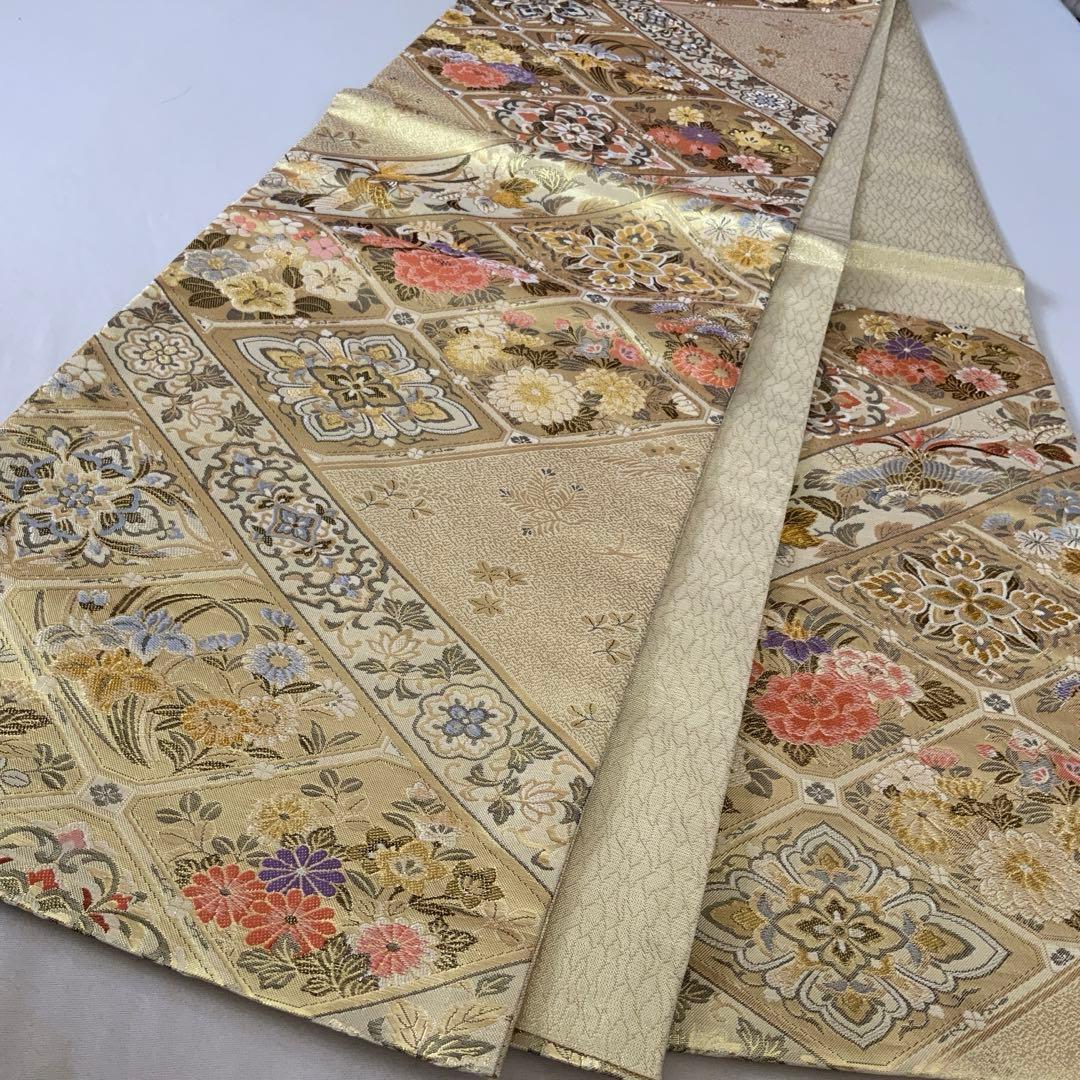 西陣織 袋帯 フォ マル 豪華 六通 袋帯 正絹 NO P132 七宝花角 八橋