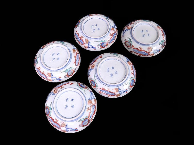 古伊万里　金襴手　鳳凰に花の図　４寸皿　５枚 　C237AS-COr