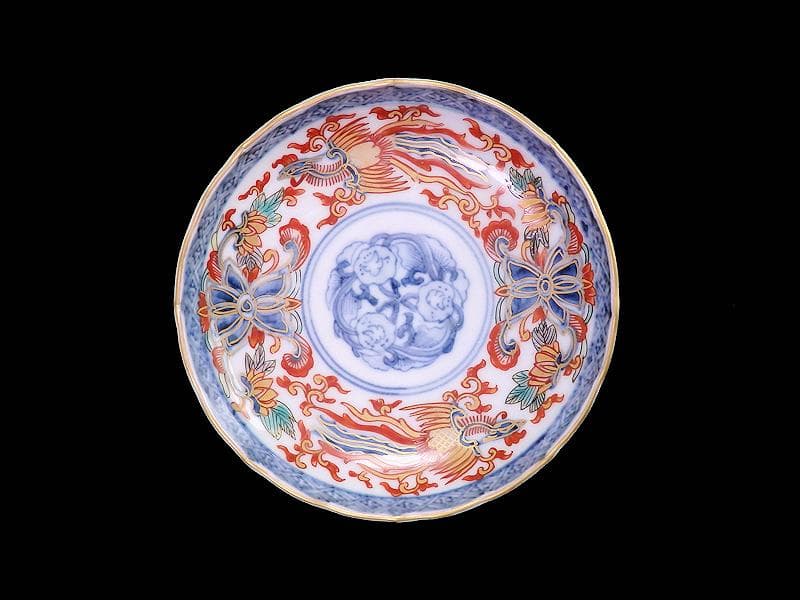 古伊万里　金襴手　鳳凰に花の図　４寸皿　５枚 　C237AS-COr