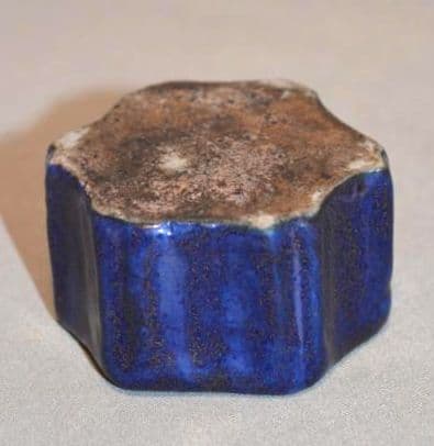 李朝瑠璃釉亀甲形水滴』 藍釉 古陶磁器 李氏朝鮮 硯滴 水