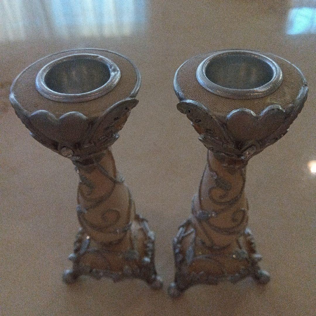 装飾的な金属製キャンドルホルダー2個セット 燭台 蝋燭立て キャンドルスタンド 2 個燭台メタル クリスタル