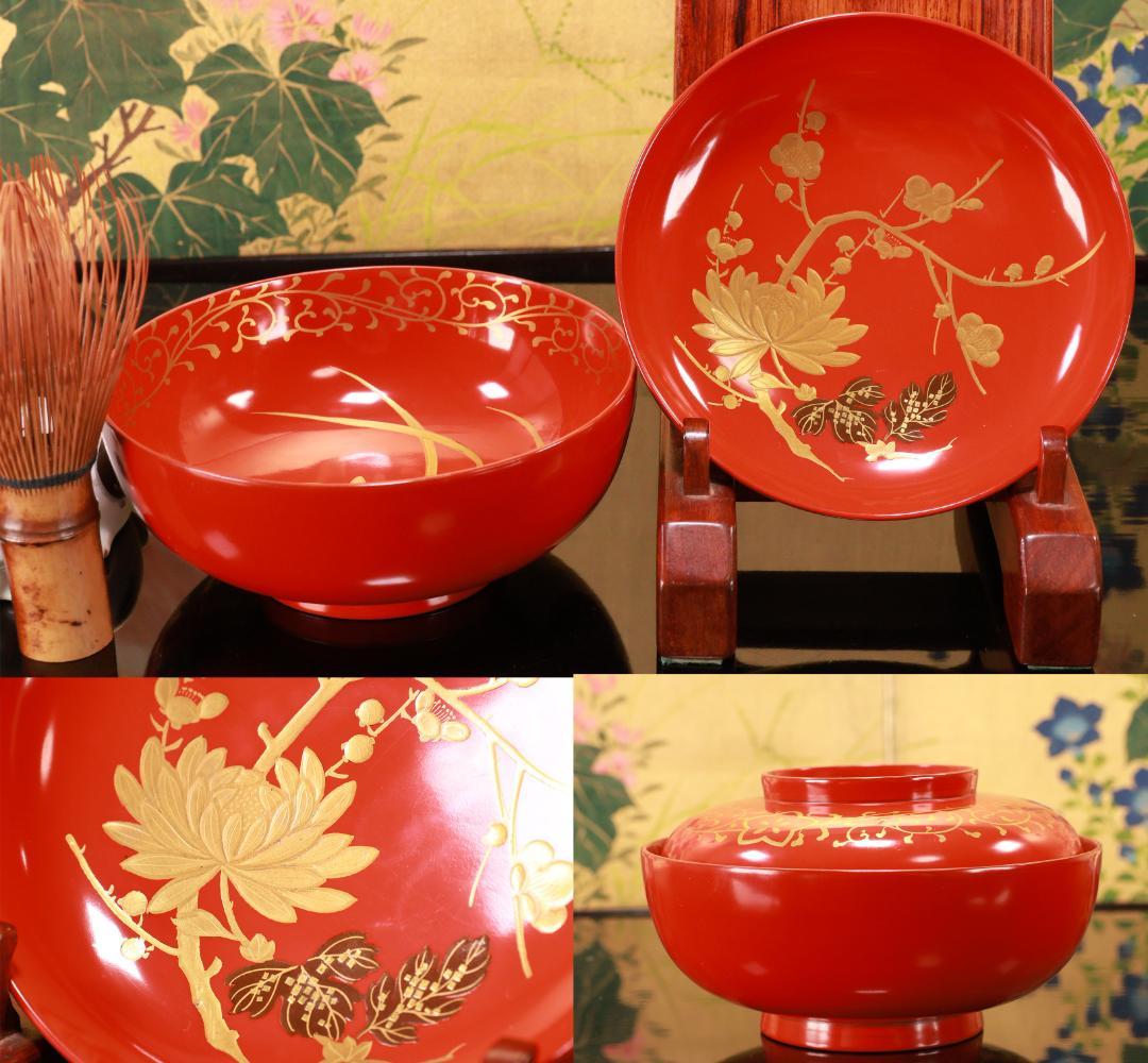 会津塗 白木屋漆器店 お椀 5客 木製 輪島塗 天然木製漆塗 唐草蒔絵