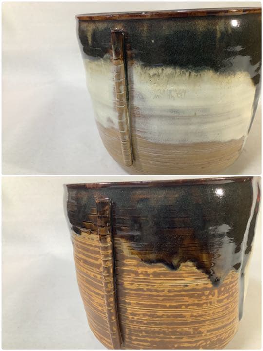 高取焼 亀井楽山 掛分耳付水指 茶道具 送料無料