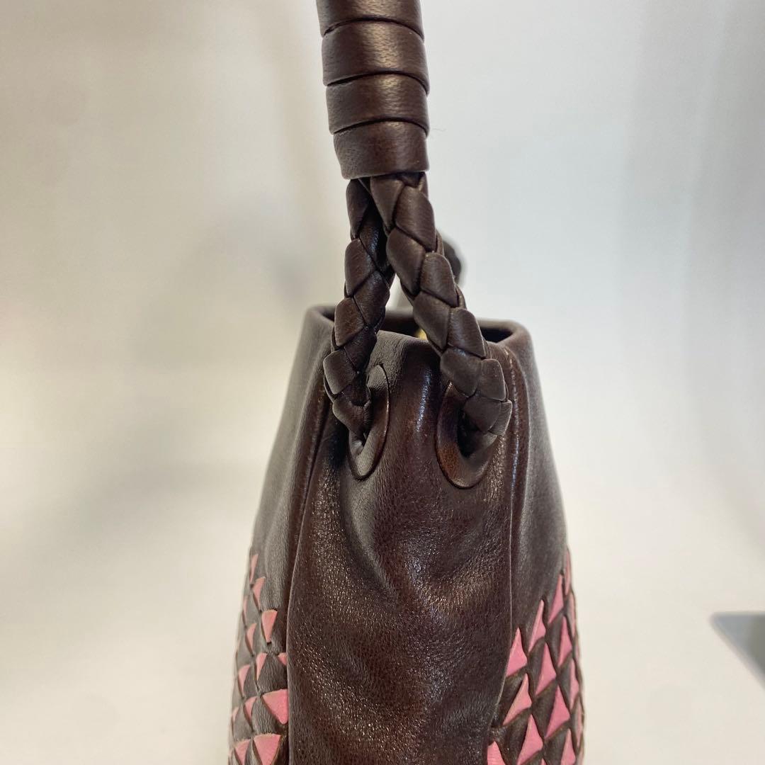 ボッテガヴェネタ ワンショルダーバッグ ブラウン×ピンク イントレチャート