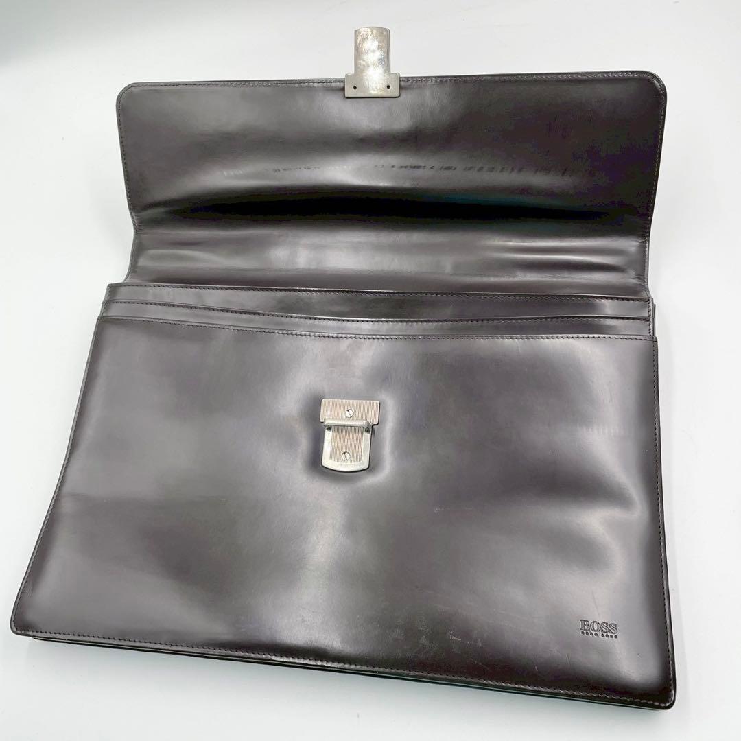 良品　ボス　ビジネスバッグ　レザー　鍵金具　通勤　保存袋付　ブラック