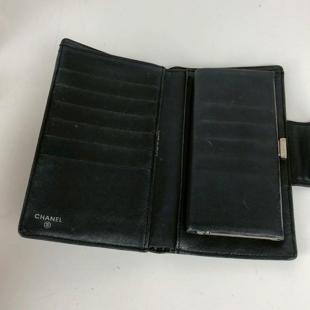 CHANEL シャネル 二つ折り アイコンライン 長財布 ブラック レディース