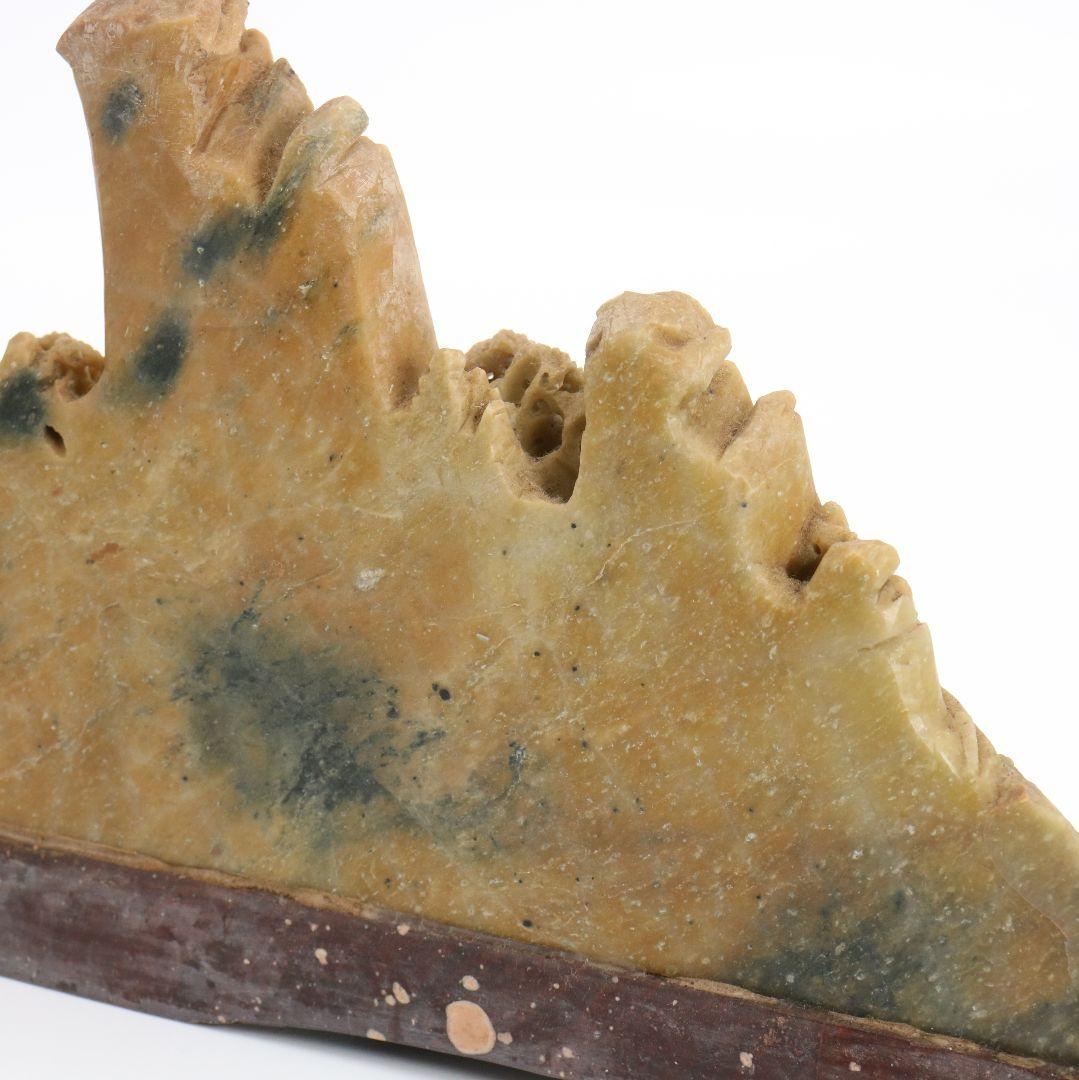 玉石蝋石青田石 楼閣山水雕 中国 床飾 置物 V201